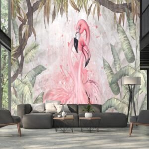 Flamingos on concrete background