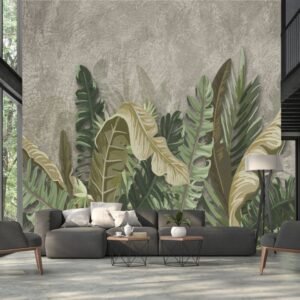 Leaves on concrete background